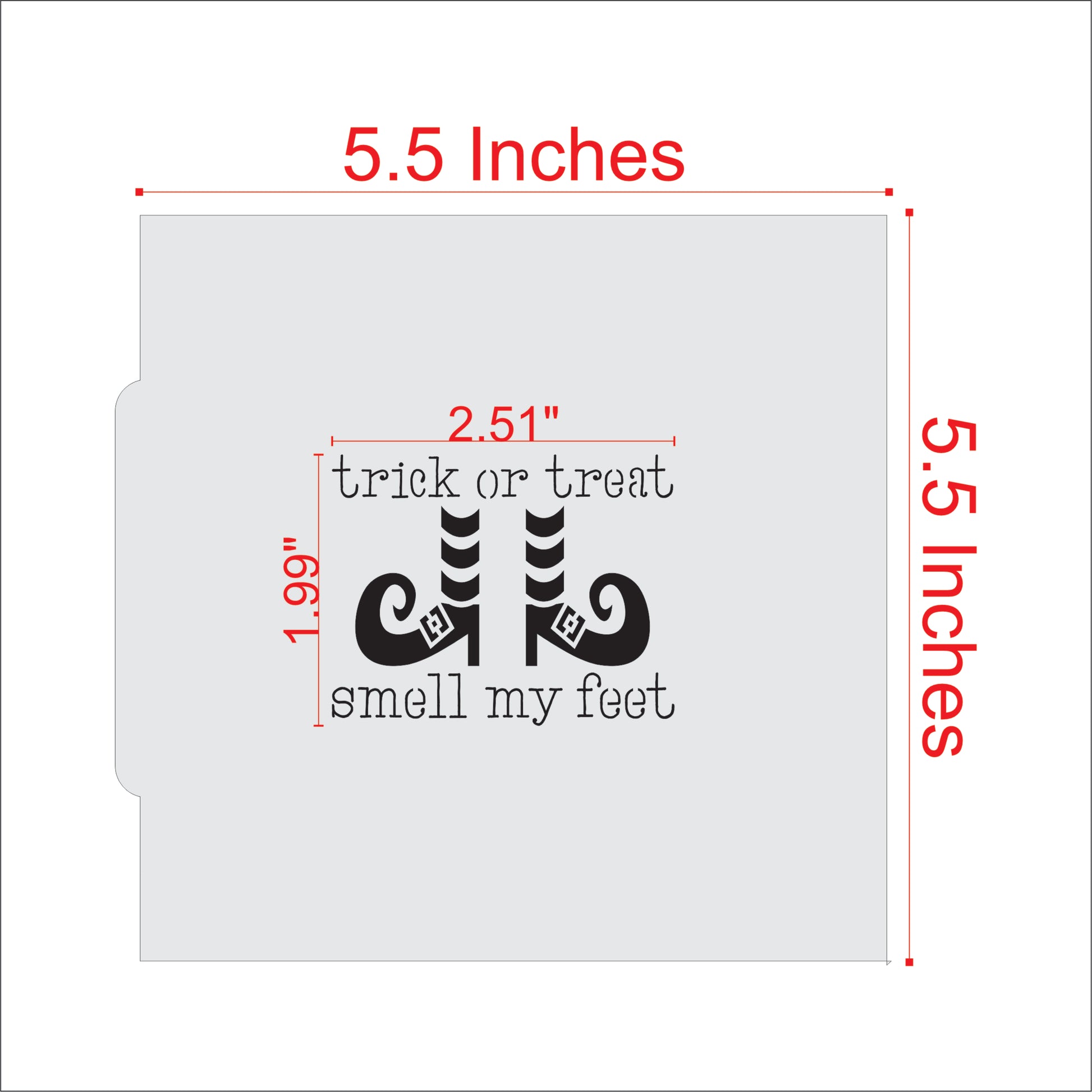 Measurements for the Witch Boots Halloween Cookie Stencil