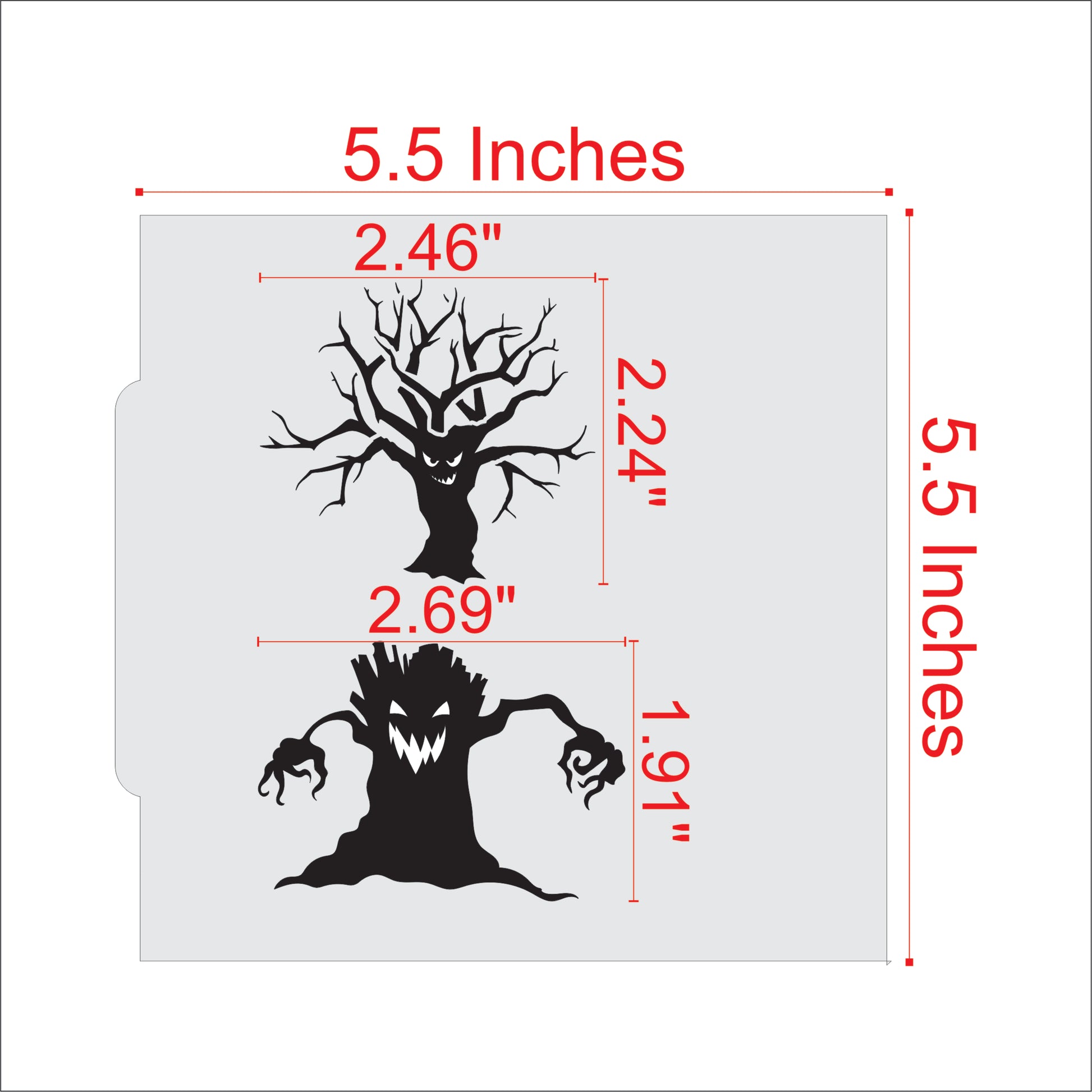 Measurements for the Spooky Tree Cookie Stencils