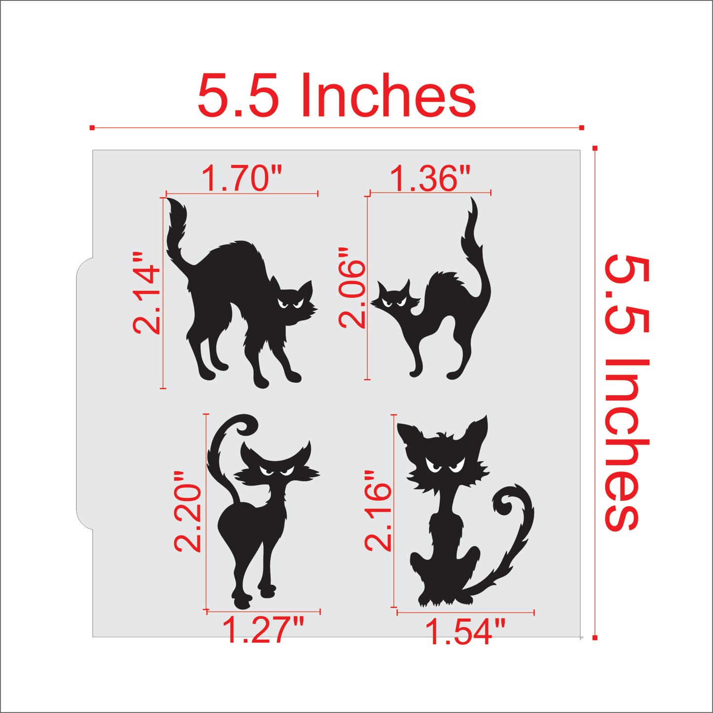Black Cats Halloween Cookie Stencil Dimensions