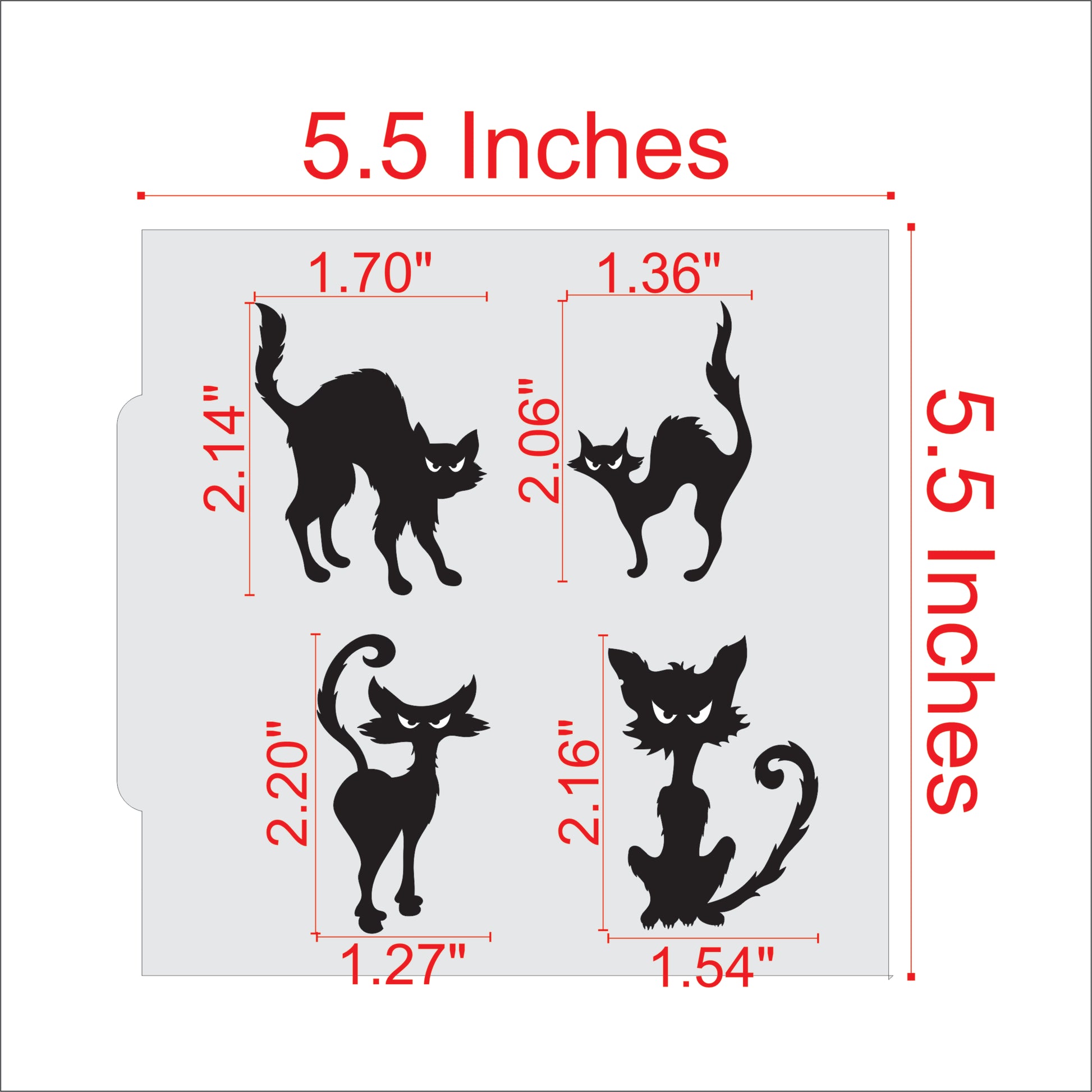 Black Cats Halloween Cookie Stencil Dimensions