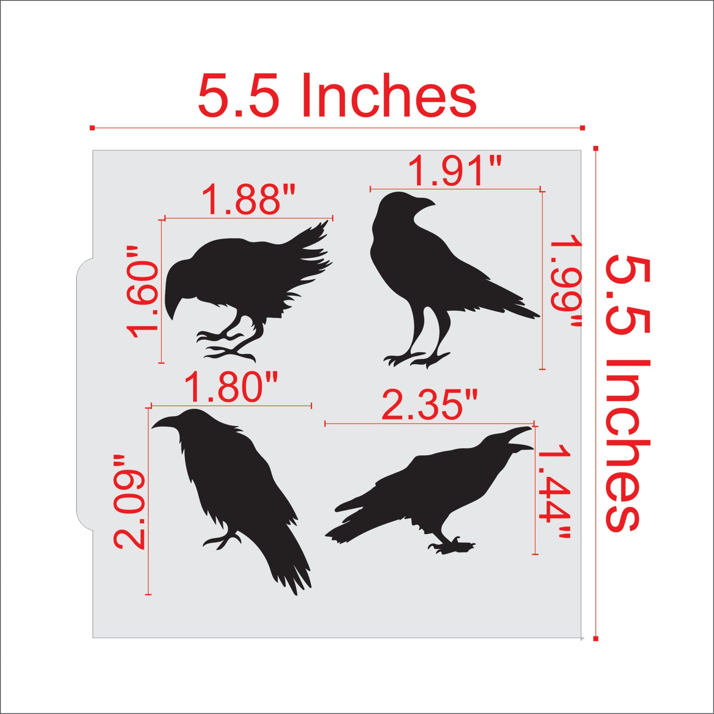 Measurements for the Raven and Crow Cookie Stencils