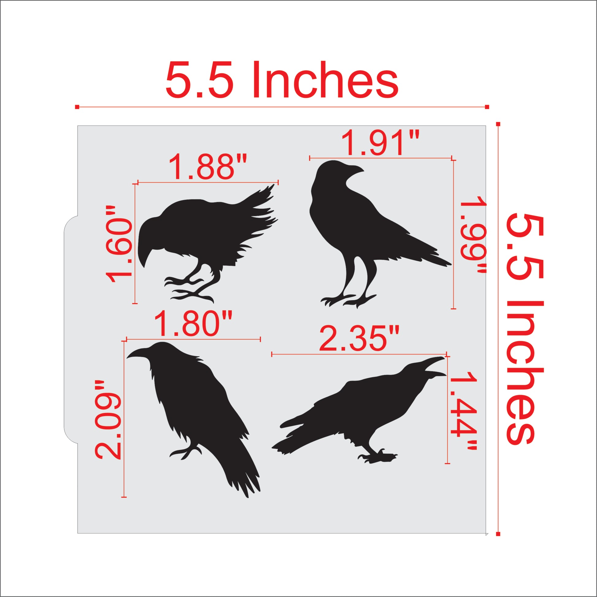 Measurements for the Raven and Crow Cookie Stencils
