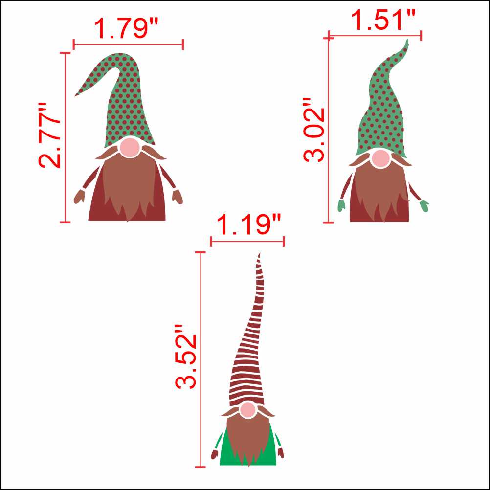 Christmas Gnome 3 Piece Cookie Stencil Dimensions