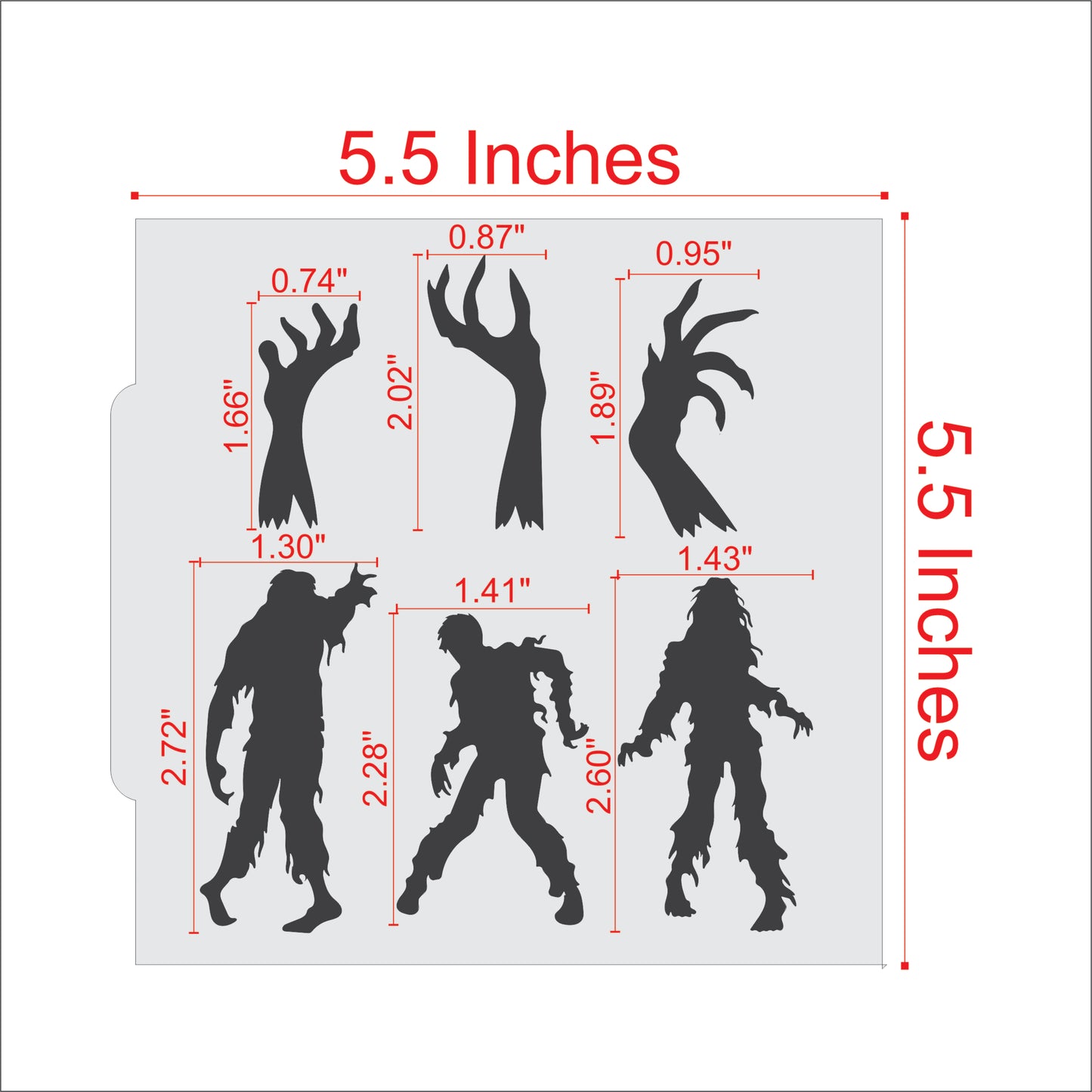 Measurements for the Zombie Halloween Cookie Stencils