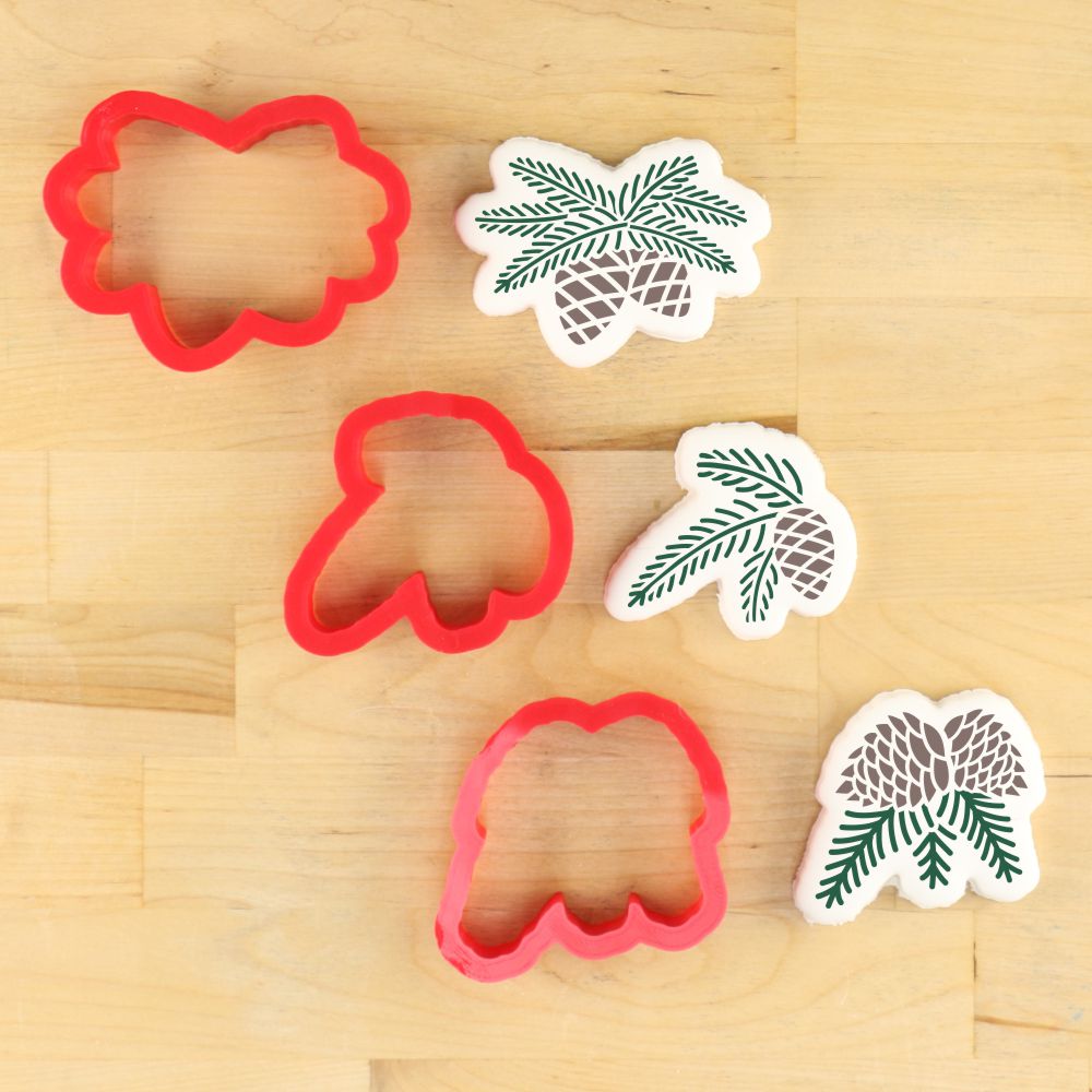 Pine Boughs Cookie Stencil With Three Matching Pine Boughs Cookie Cutters