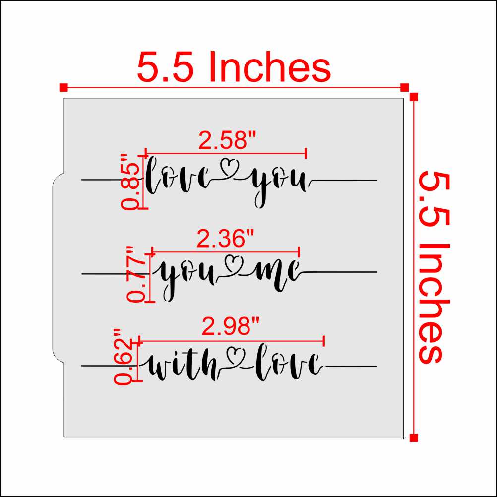 Measurements for the Love Script Cookie Stencil