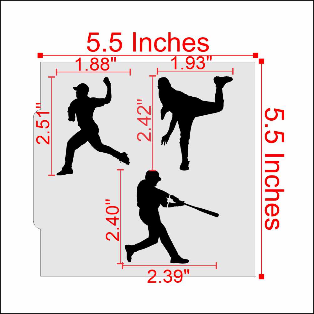 Measurements for the Baseball Cookie Stencil Bundles