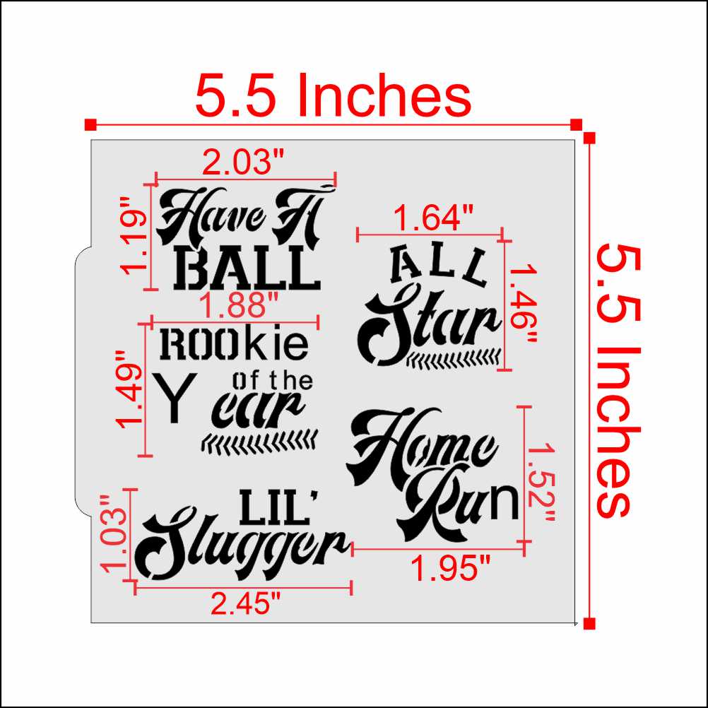 Measurements for the Baseball Cookie Stencil Bundles