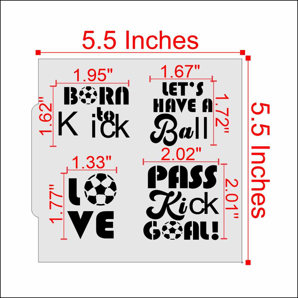 Measurements for the Female Soccer Cookie Stencil Bundles