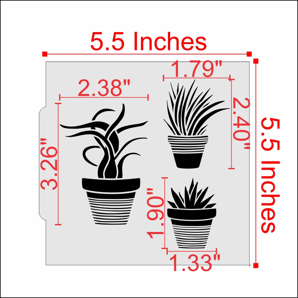 Measurements for the Potted Aloe Cookie Stencil