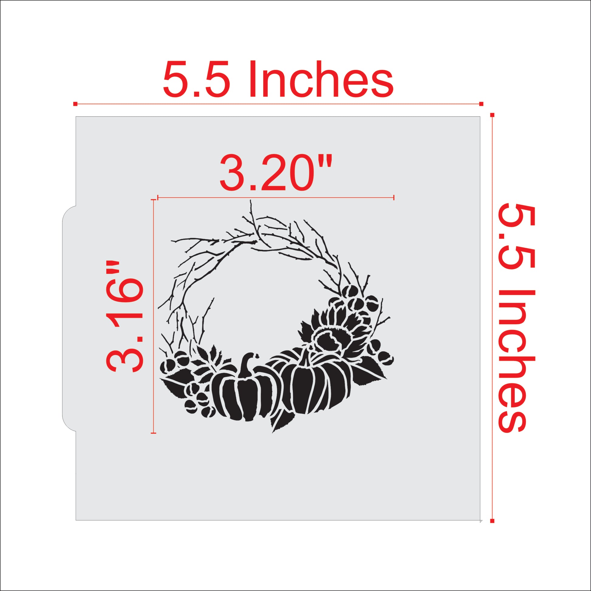 Measurements for the Autumn Wreath Fall Cookie Stencil