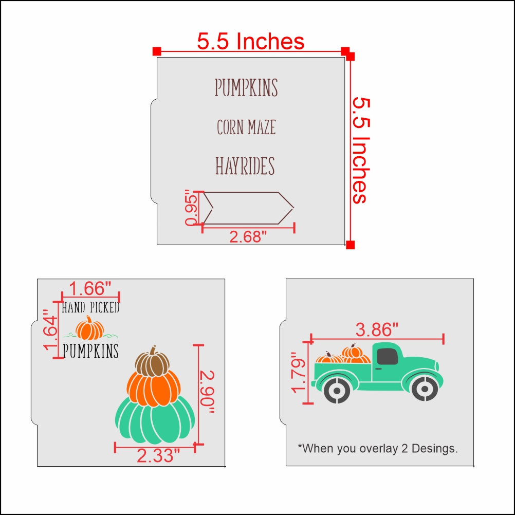 Measurements for the Pumpkin Patch Fall Cookie Stencil Set