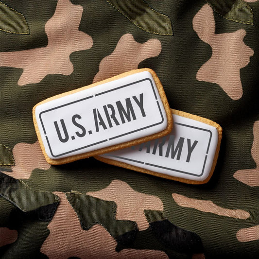 Army Strong Cookie Stencil Applied to iced cookies