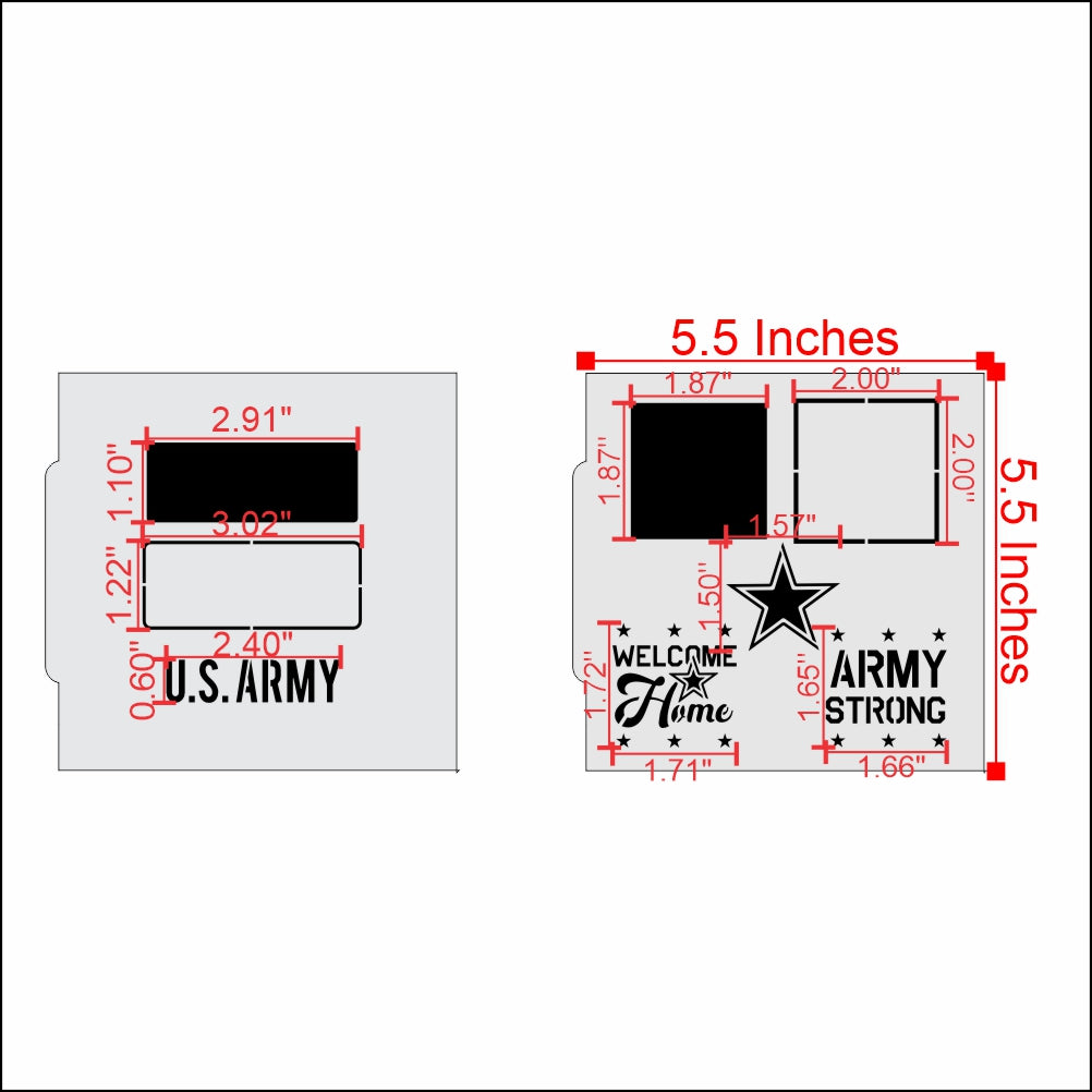 Measurements for the Army Strong Cookie Stencil Set
