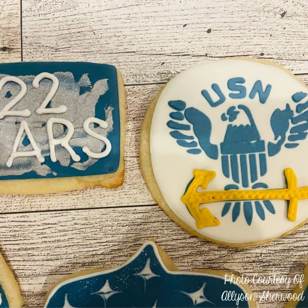 Cookies decorated using the U.S. Navy Cookie Stencil Set