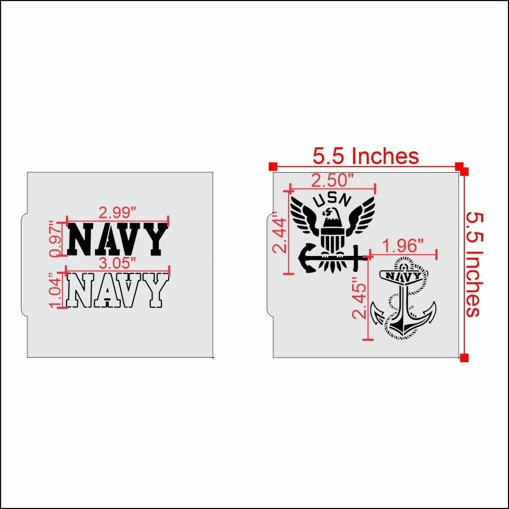 Measurements for the U.S. Navy Cookie Stencil Set