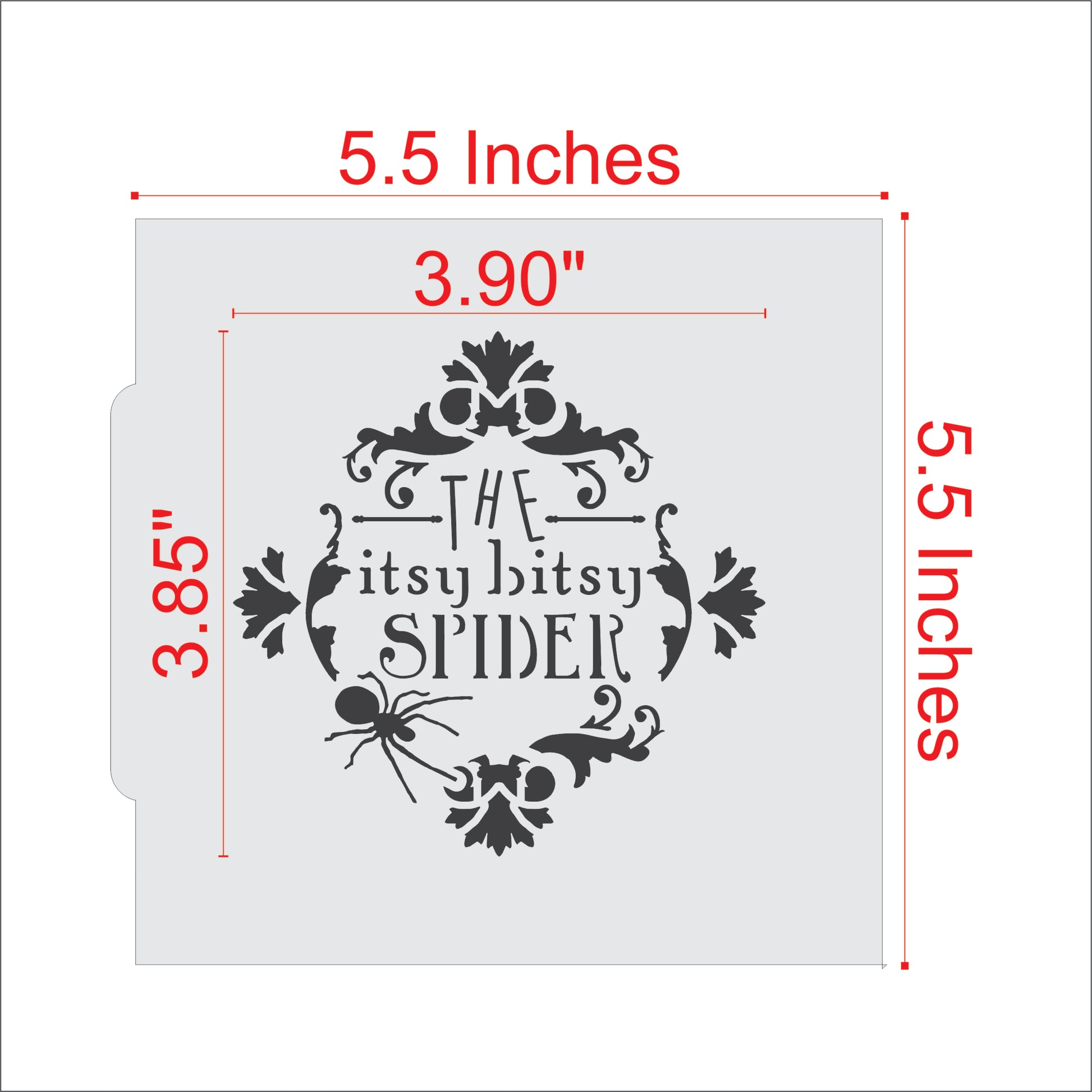 Measurements for the The Itsy Bitsy Spider Cookie Stencil