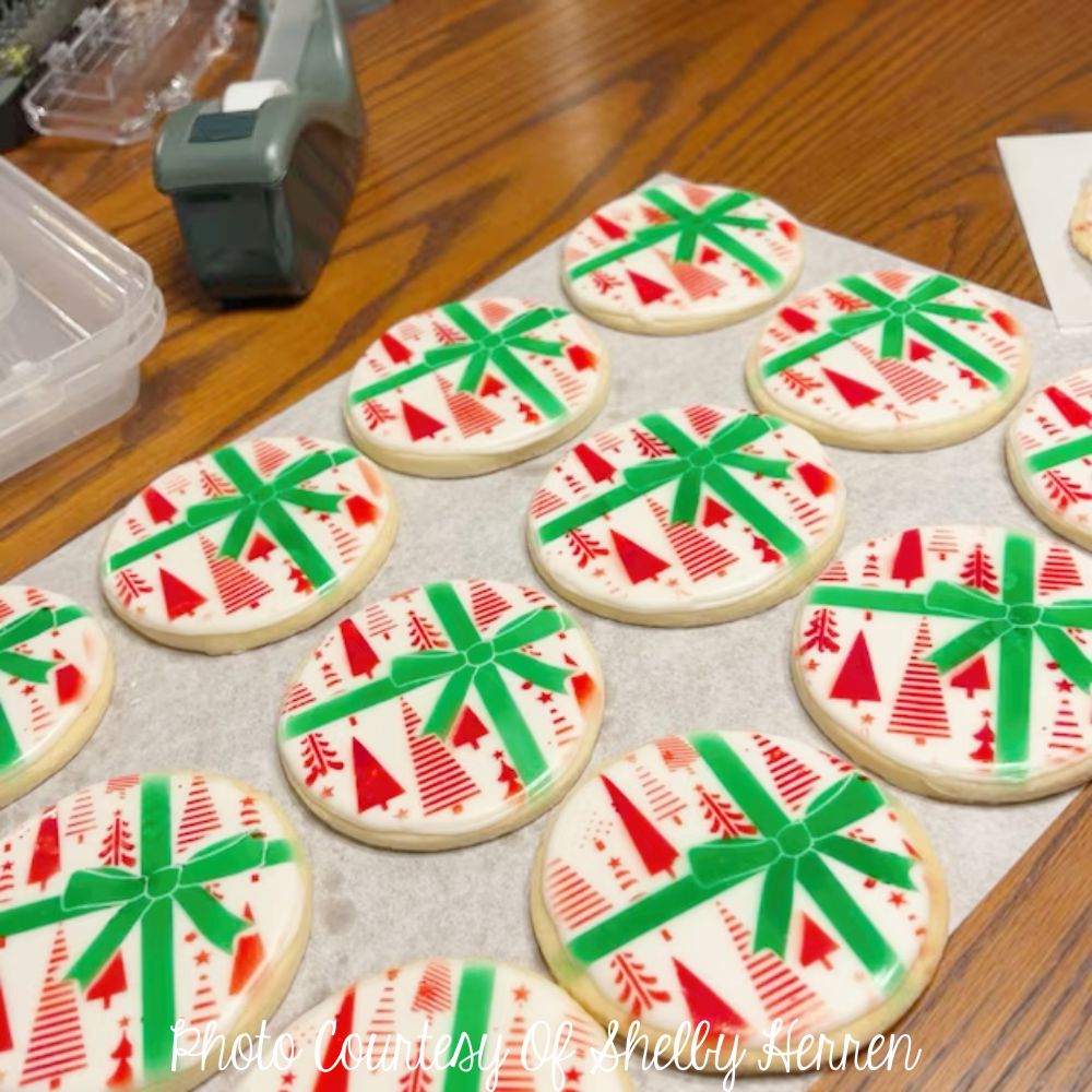 Christmas Cookies using the Abstract Tree Gift Wrap Cookie Stencil