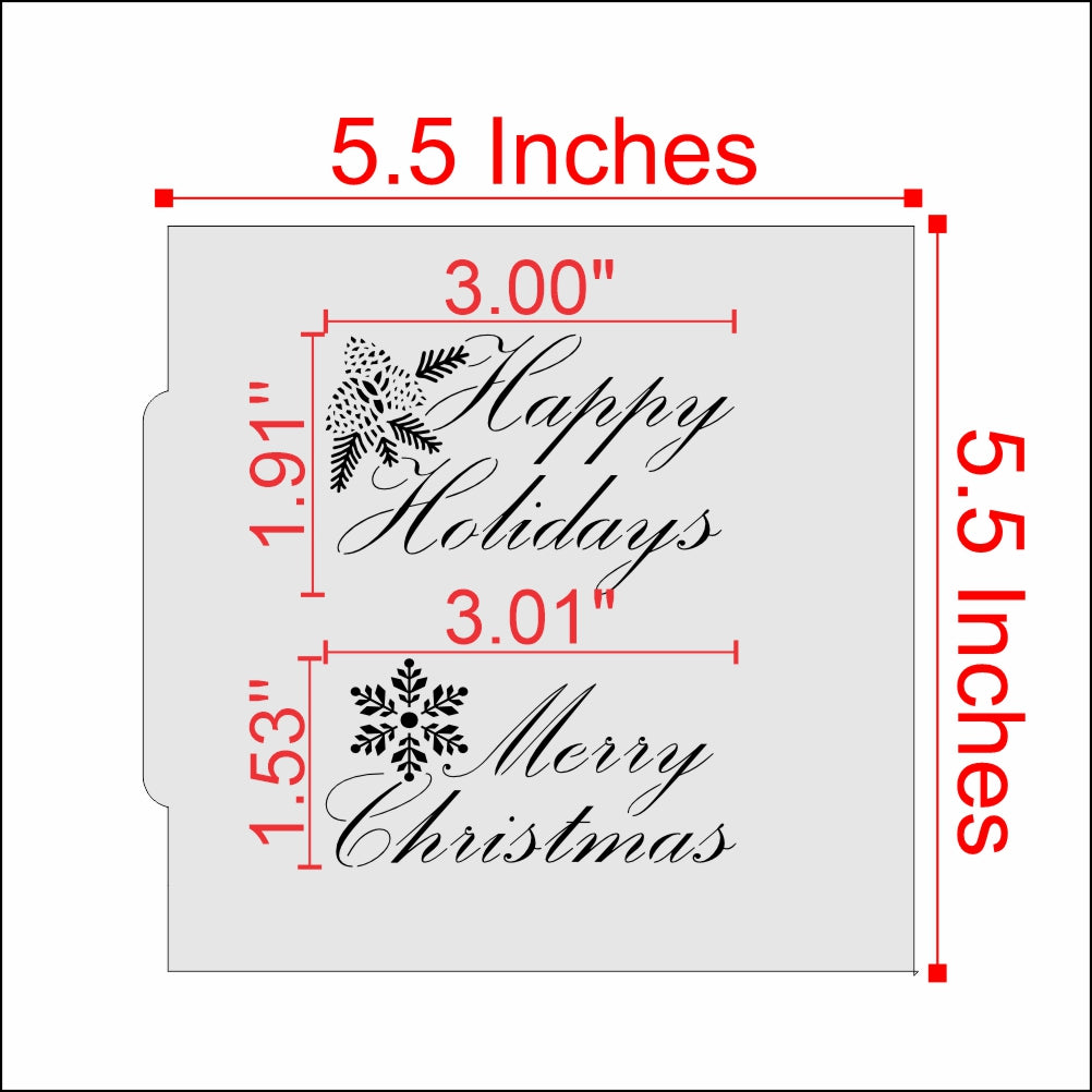 Measurements for the Script Style Christmas Messages Cookie Stencil