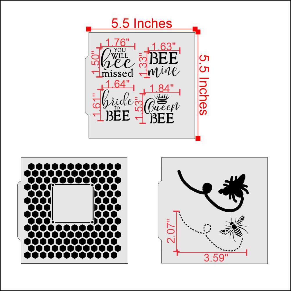 Measurements for the Bee Messages and Frame Cookie Stencil Set