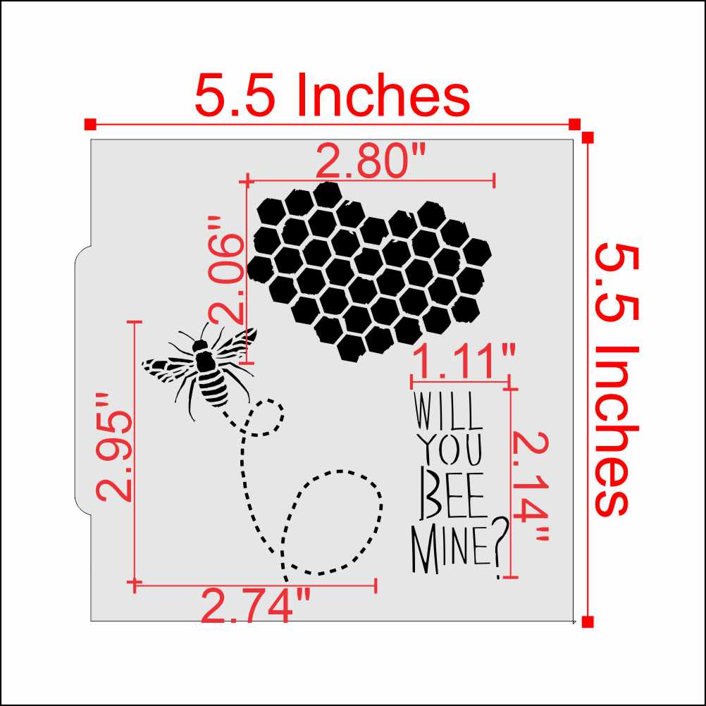 Measurements for the Will You Bee Mine Cookie Stencil