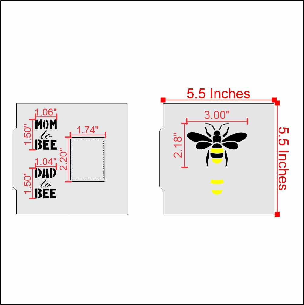 Measurements for the Mom and Dad to Bee Cookie Stencil Set