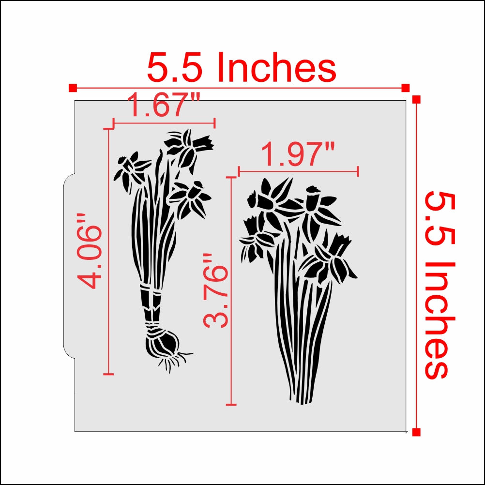Measurements for the Spring Daffodils Cookie Stencil with Matching Cutter