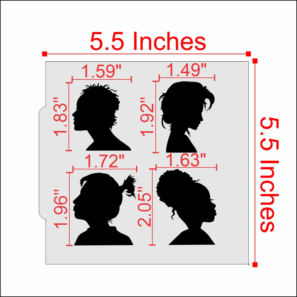 Measurements for the Assorted Women Silhouettes Cookie Stencil