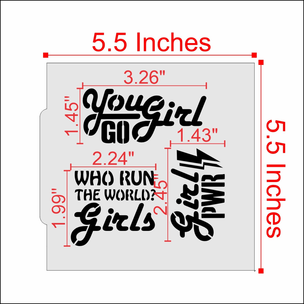 Measurements for the You Go Girl Cookie Stencil