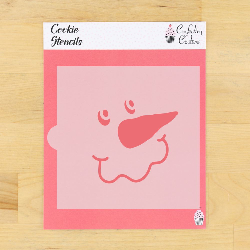 Custom snowman face cookie stencil design for Christmas and winter baking fun.