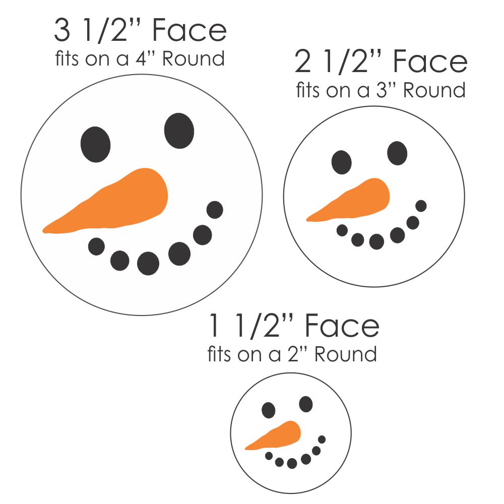 Custom snowman face cookie stencils in three sizes: 1 1/2", 2 1/2", and 3 1/2" for festive baking.
