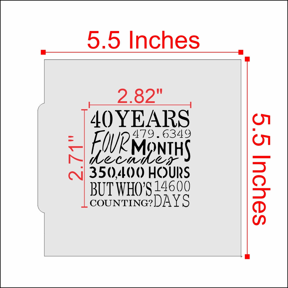 Measurements for the 50th Birthday Message Cookie Stencil