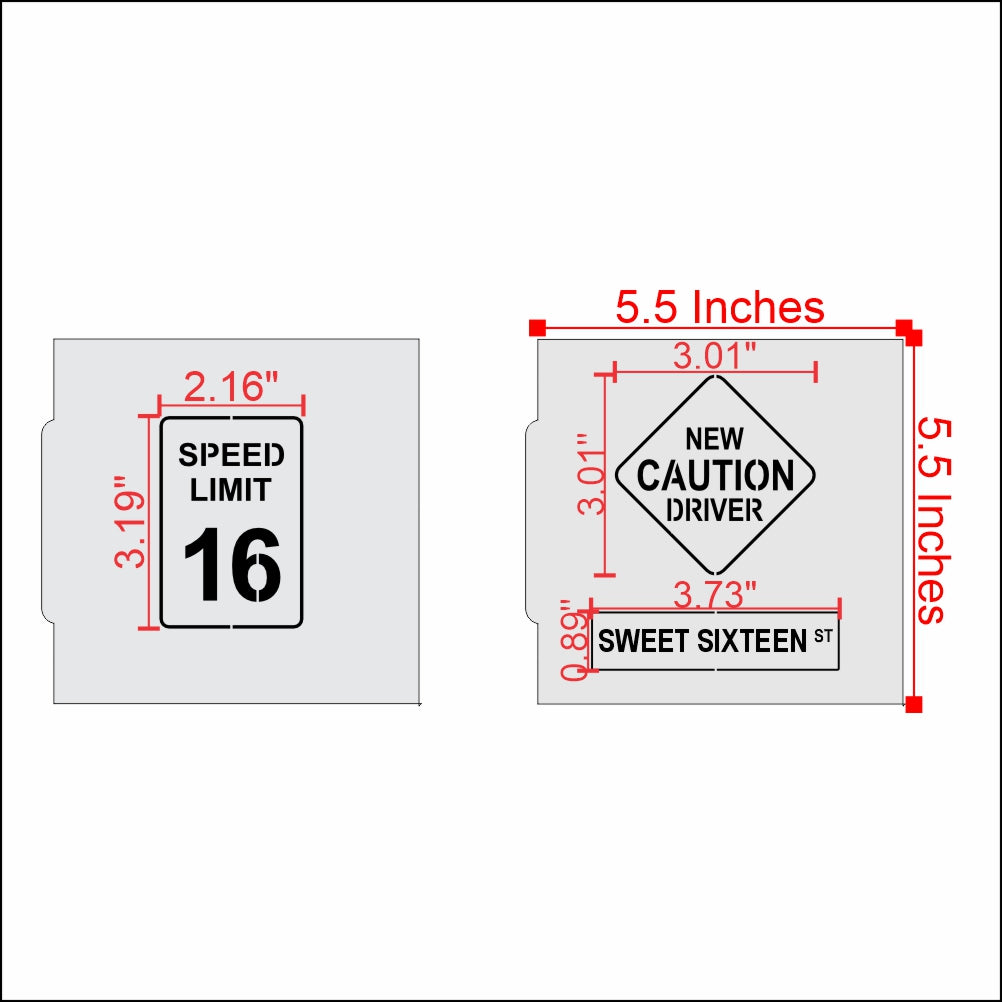Caution New Driver Sixteenth Birthday Cookie Stencil Set