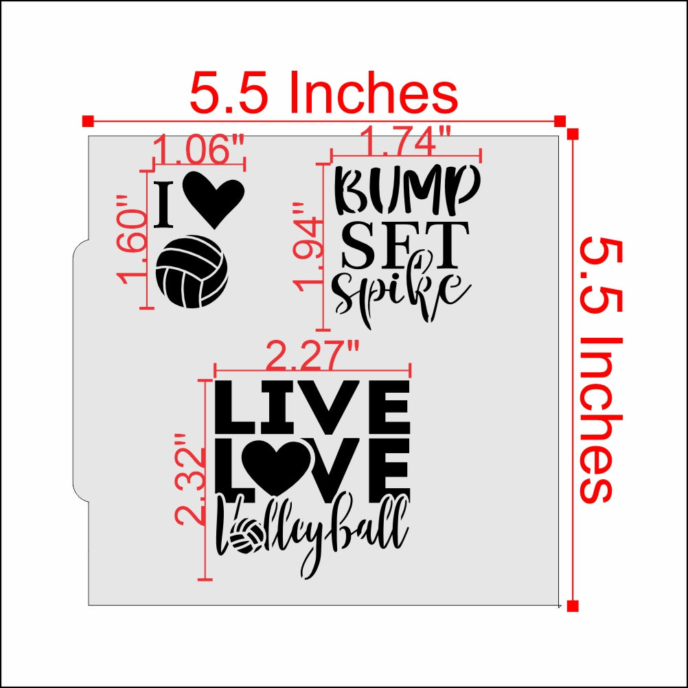 Measurements for the Volleyball Messages Cookie Stencil