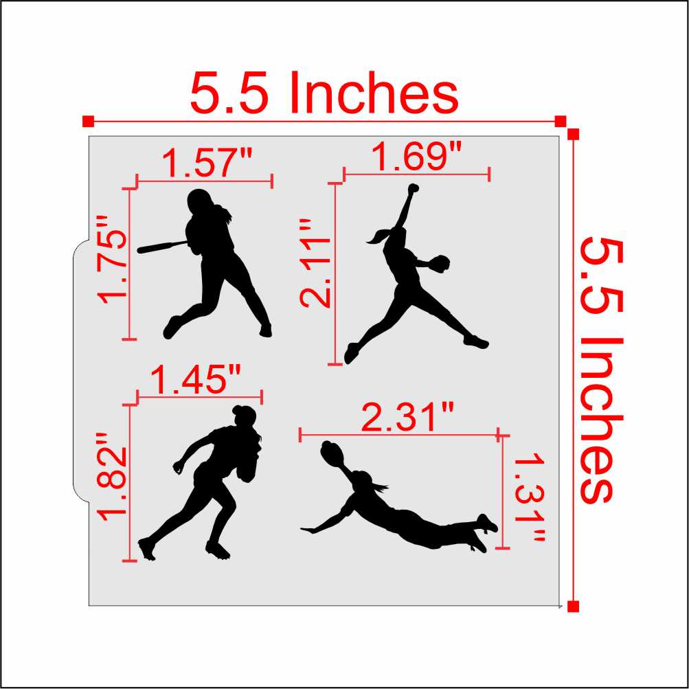 Measurements for the Softball Players Cookie Stencil