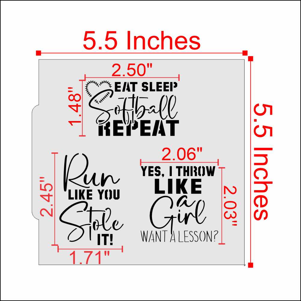 Measurements for the Softball Cookie Stencil Bundles
