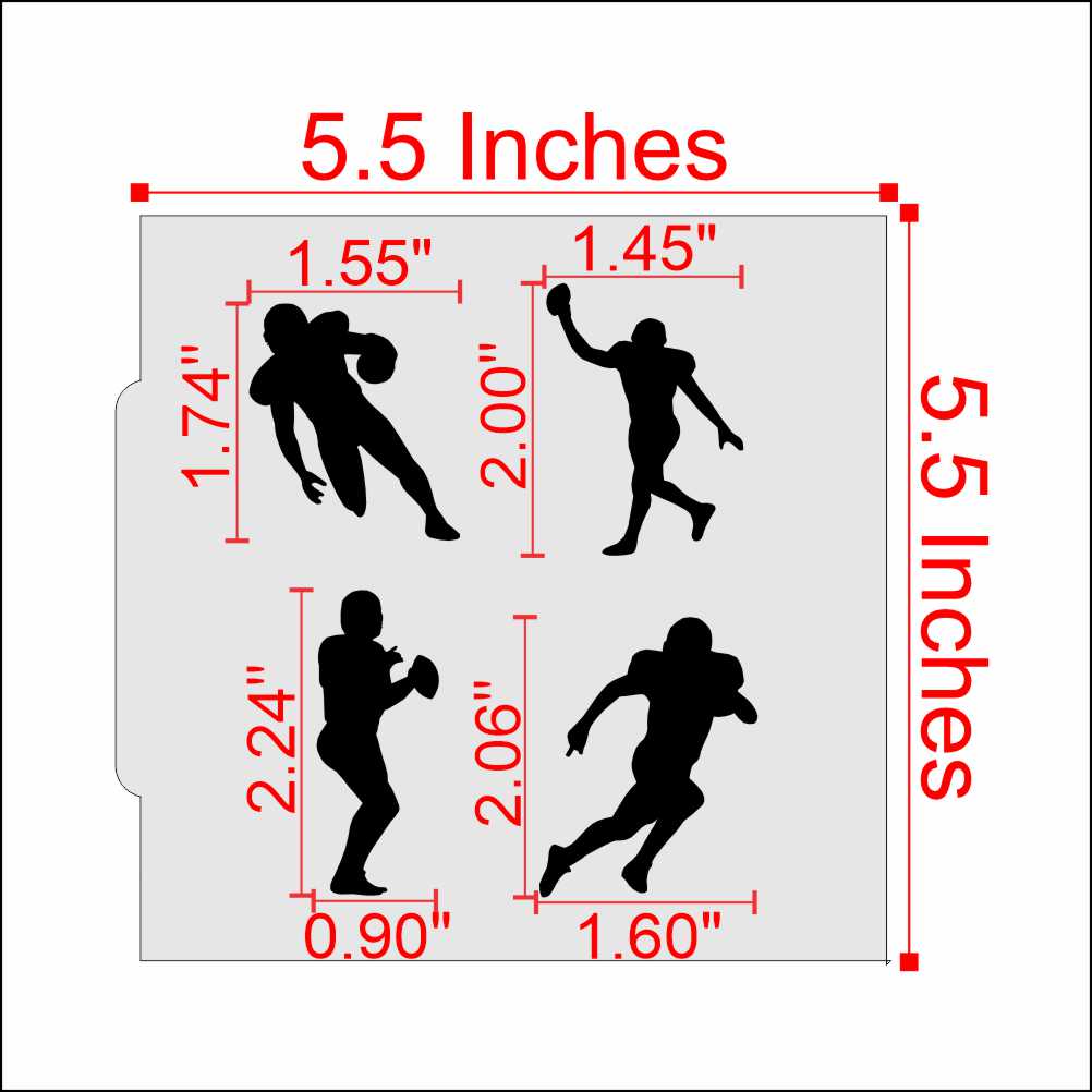 Measurements for the Football Cookie Players Stencil