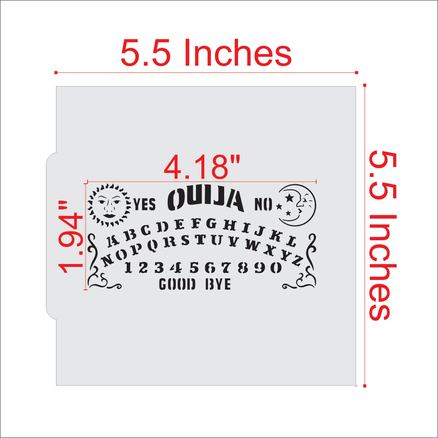 Measurements for the Ouija Board Cookie Stencil
