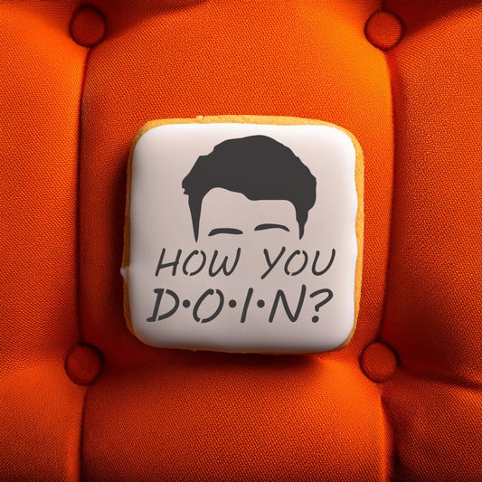 Cookie decorated with the How You Doin' Cookie Stencil