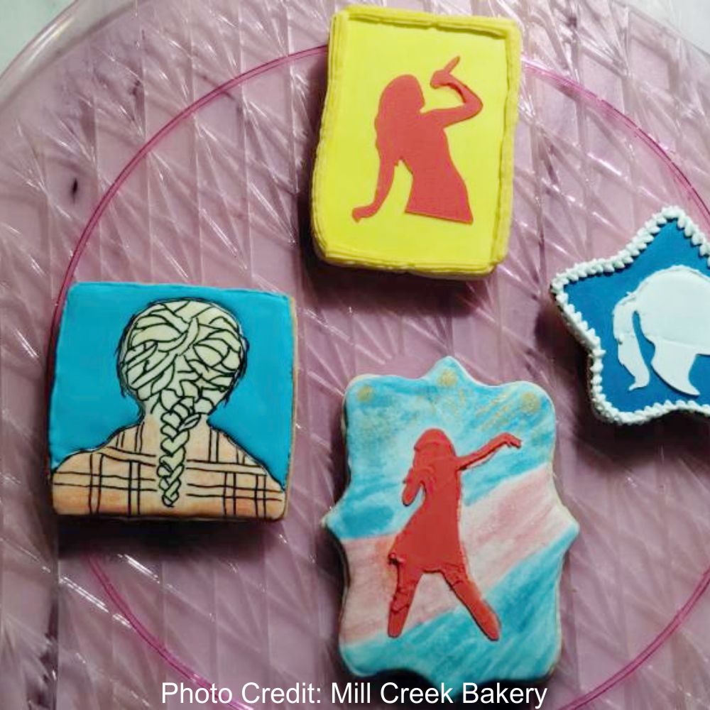Cookies decorated with the Swiftie Fan Cookie Stencil Set