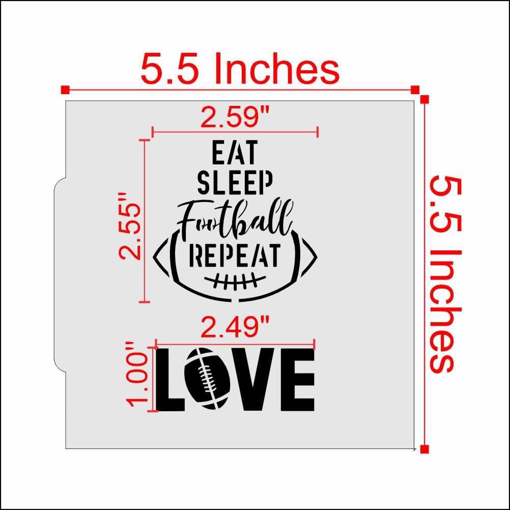Measurements for the Football Cookie Stencil Bundle