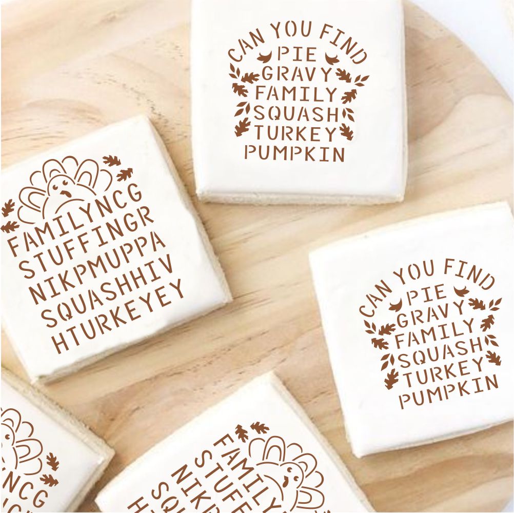 Thanksgiving Word Search Cookies Using a Cookie Stencil