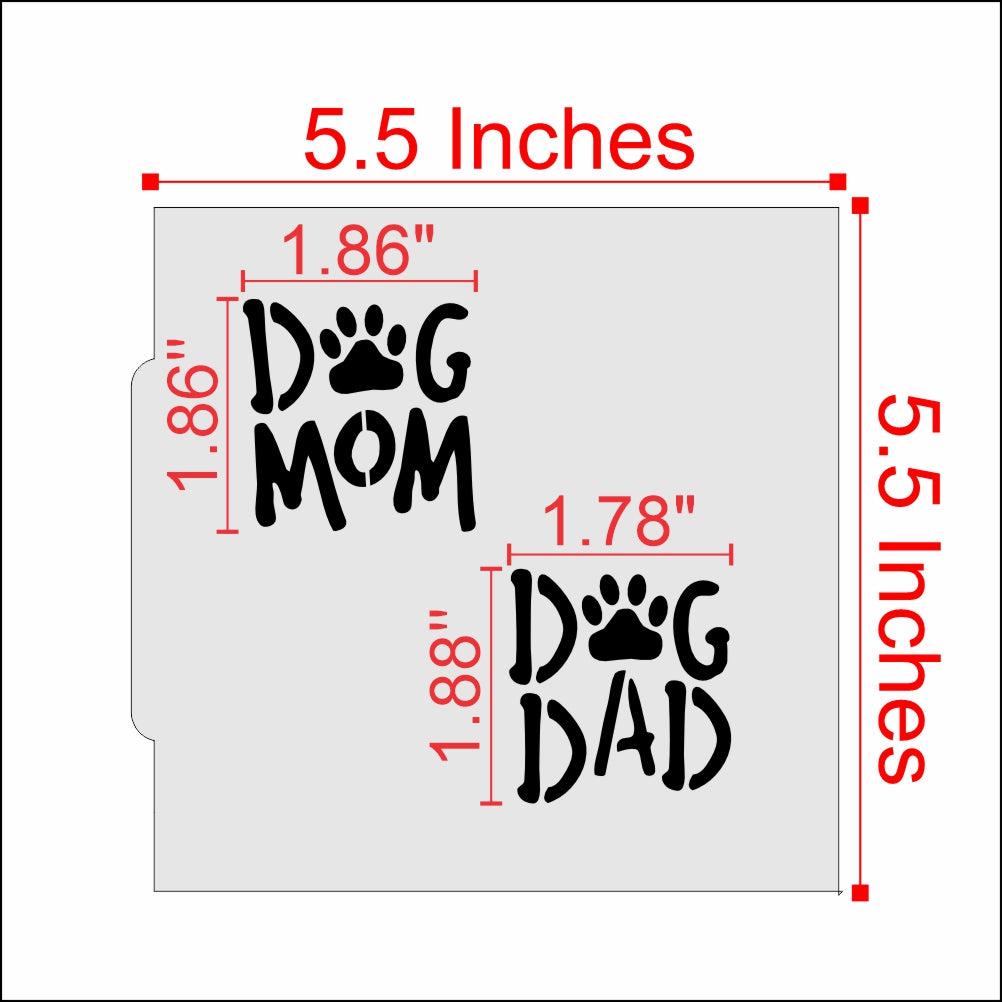 Measurements for the Dog Dad and Dog Mom Cookie Stencil