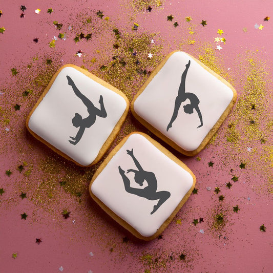 Gymnast Cookie Stencils applied to iced cookies