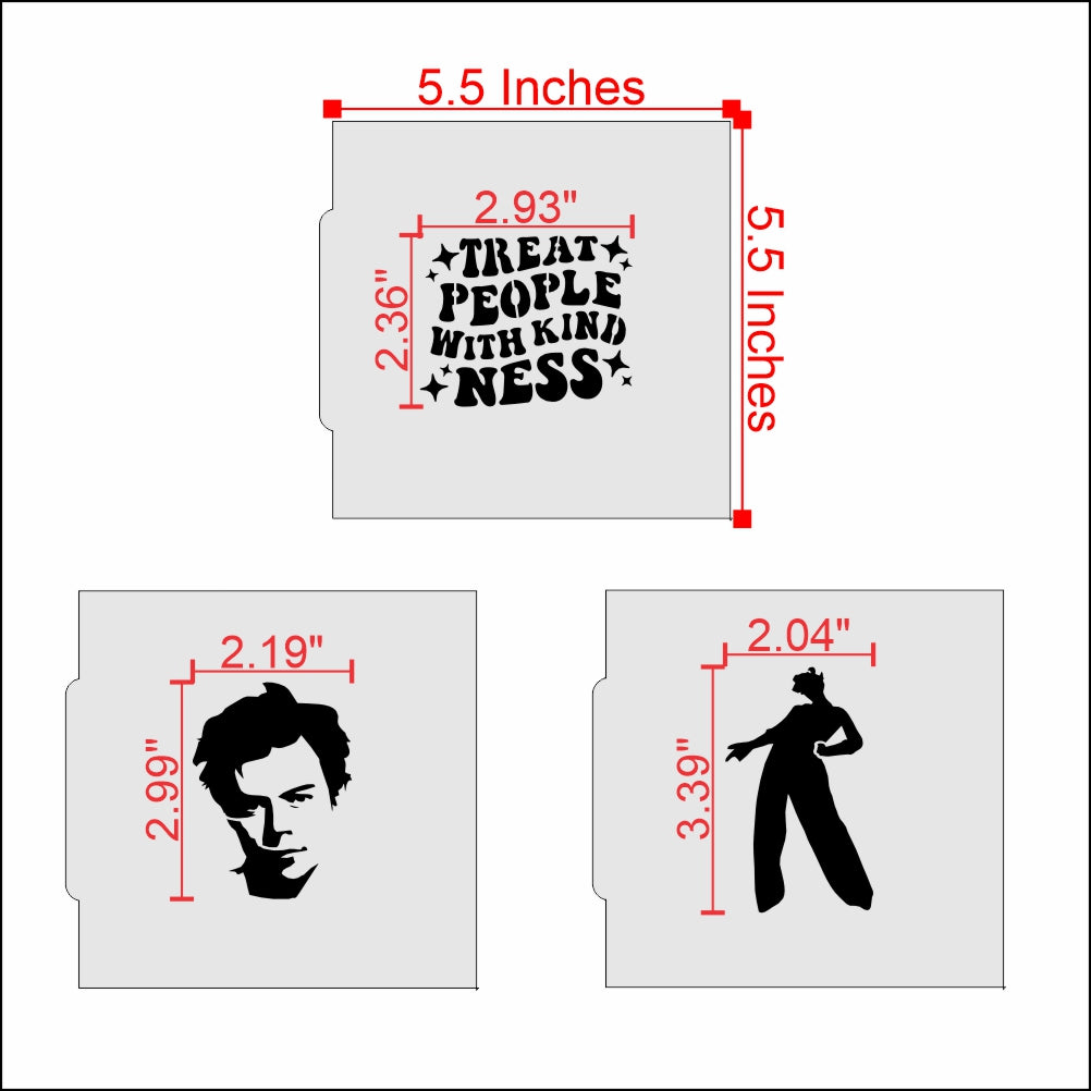 Measurements for the Treat People With Kindness Cookie Stencil Set