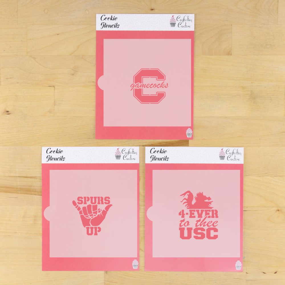 Spurs Up Gamecocks Cookie Stencil Set Dimensions