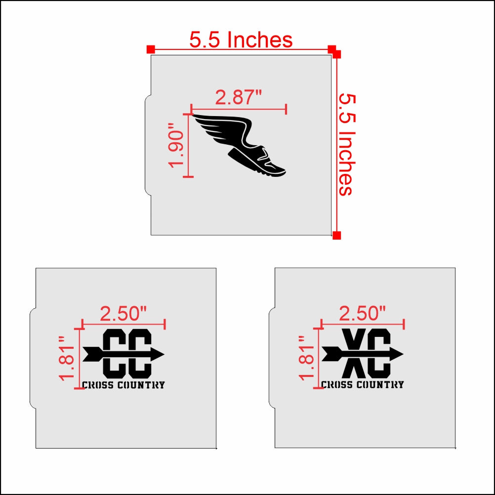 Measurements for the Cross Country Cookie Stencil Set
