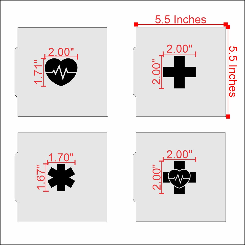 Measurements for the Medical Symbols Cookie Stencil Set