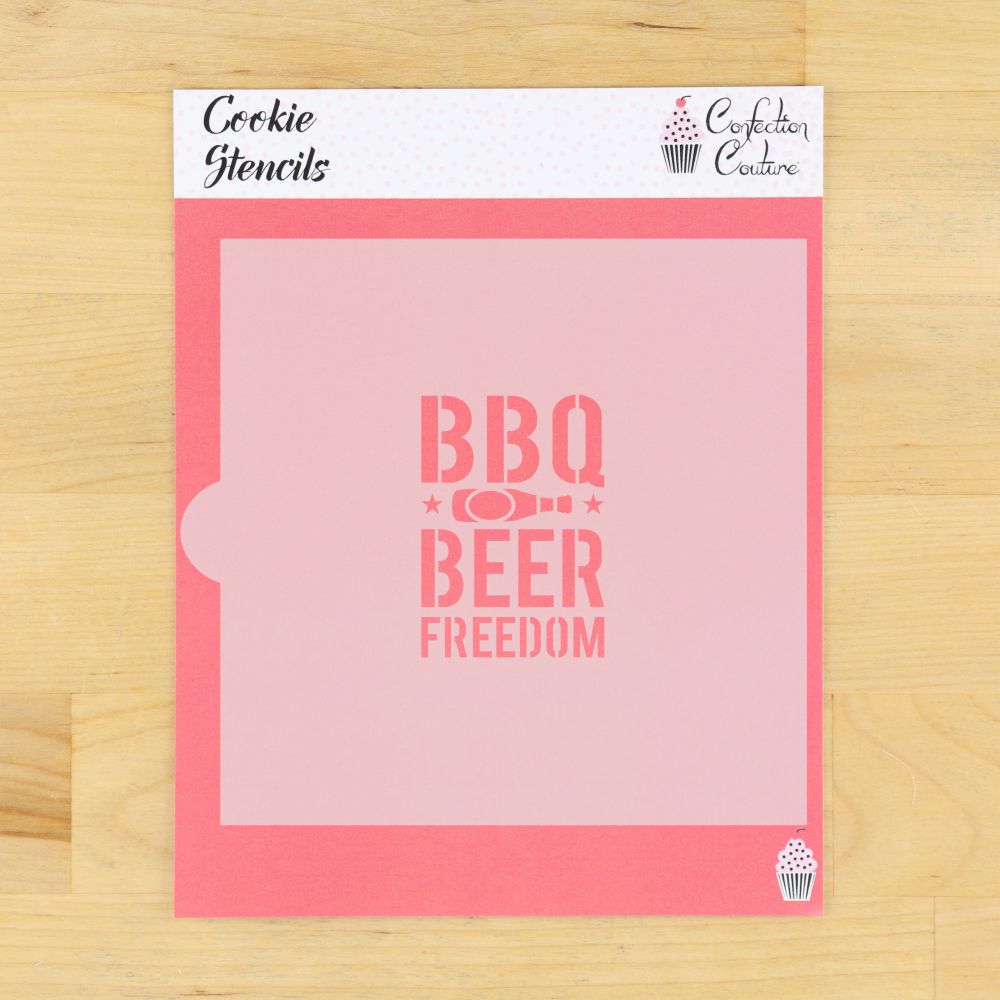 BBQ Beer and Freedom cookie stencil for decorating July 4th cookies, part of our festive project kit.