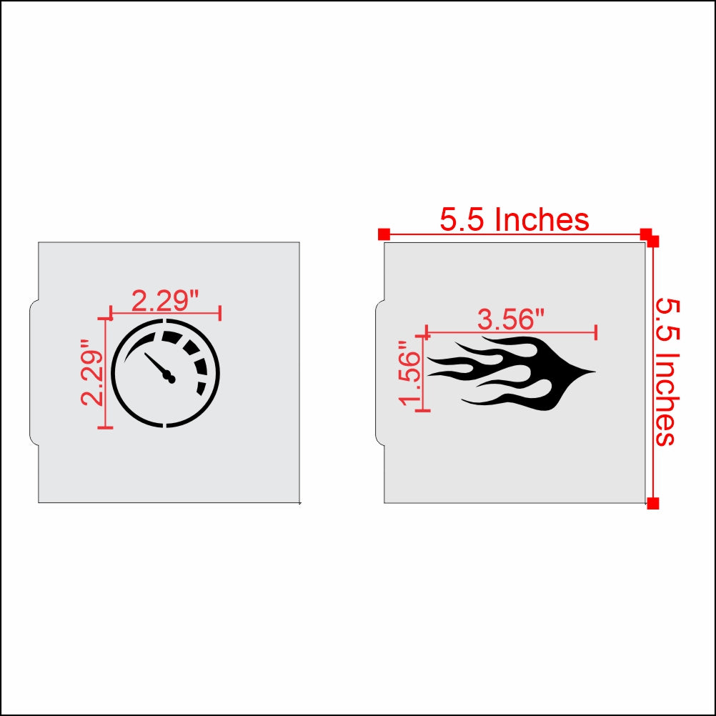 Race Car Speedometer and Flame Cookie Stencil